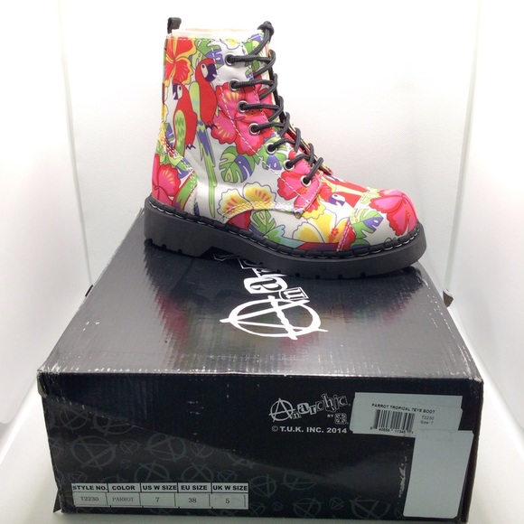TUK Footwear Womens Tropical Parrot Floral Print Combat Boots Size 7 - Picture 5 of 7